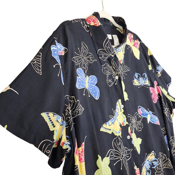 Liz Claiborne Womens Silk Button Up Blouse Plus Size 3X Black Colorful Butterfly - Picture 3 of 10